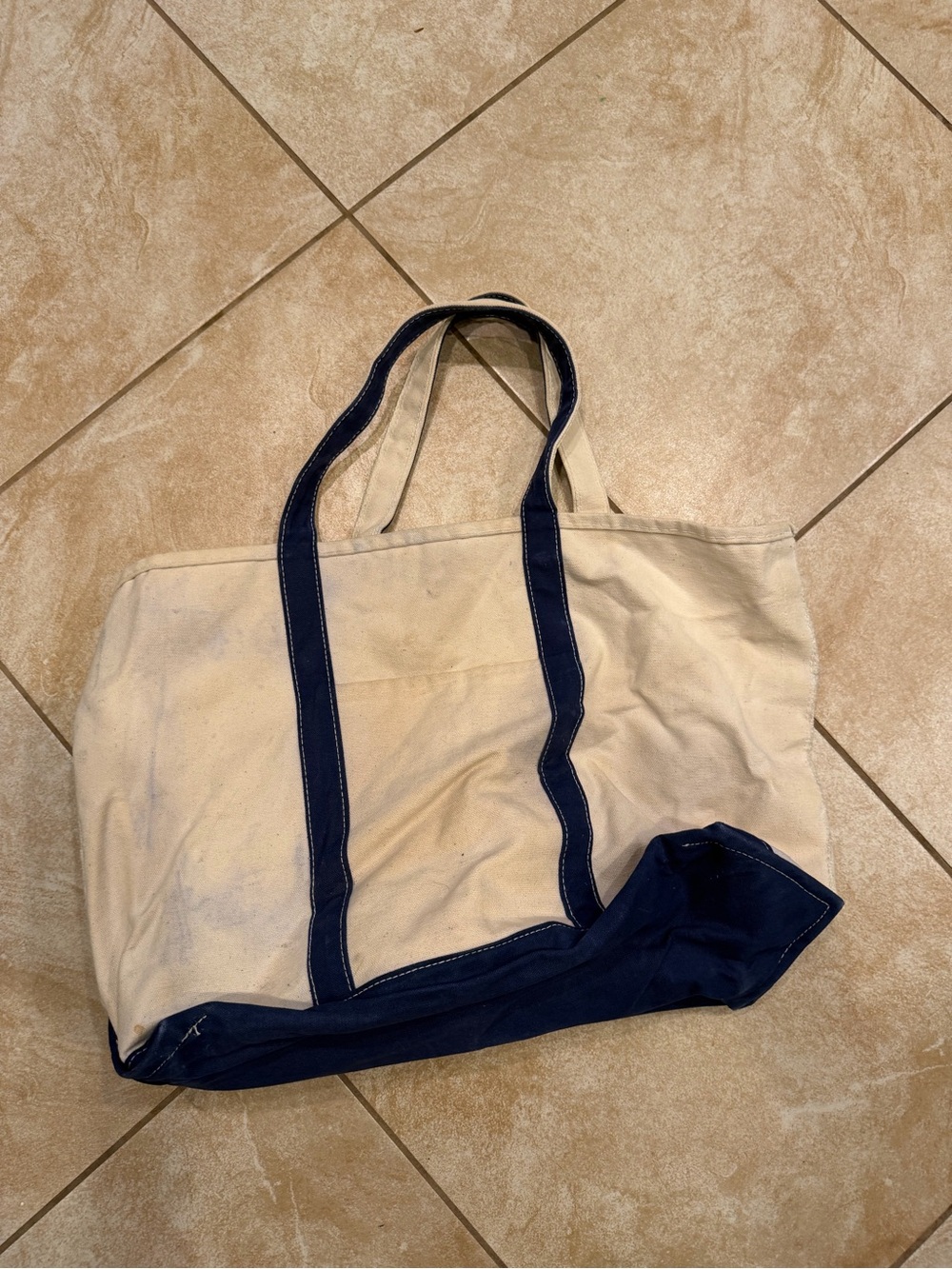 Extra long Boat Tote Canvas Tote Bag with Navy Trim - Classic Everyday Carry